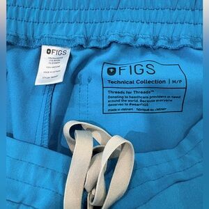Figs Teal Scrub Pants with Cream Drawstring